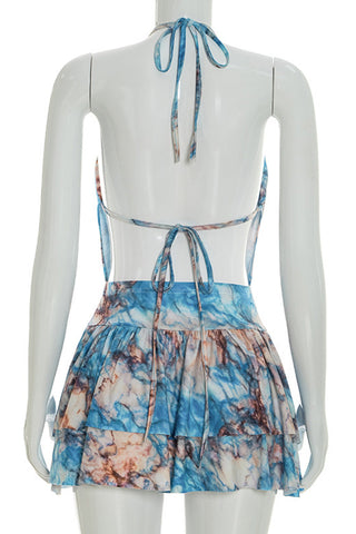 Halter Skirted Set with Pleated Details