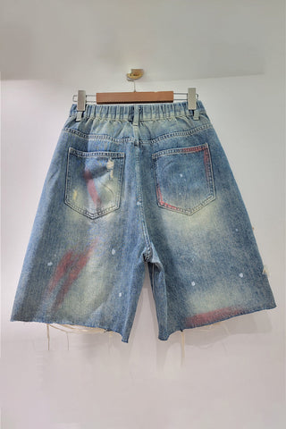 Distressed Floral Embellished Denim Shorts