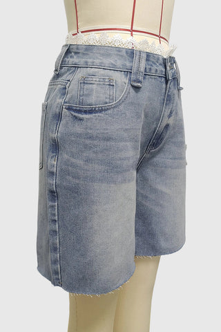 Distressed High-Waist Denim Shorts