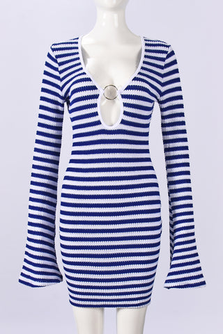 Striped Keyhole Casual Dress