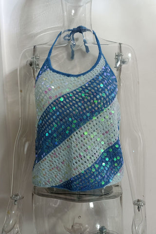 Sequin Mesh Halter Tank Top