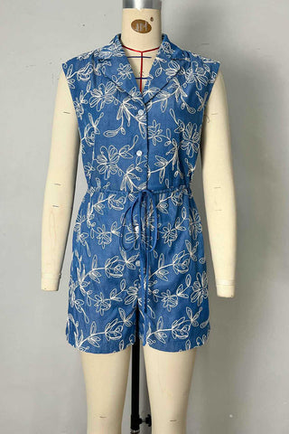 Patterned Button-Up Romper