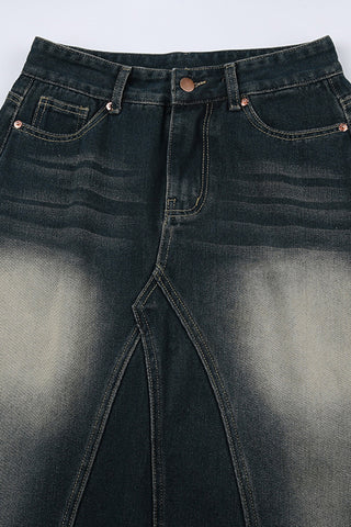 Flared Denim Skirt with Frayed Hem