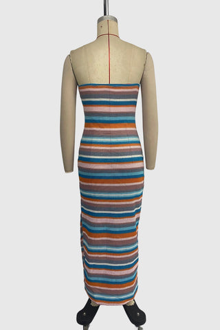 Striped Strapless Casual Dress
