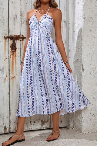 Striped Halter Tie Neck Casual Dress