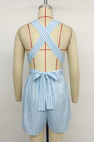 Striped Halter Romper with Waist Detail