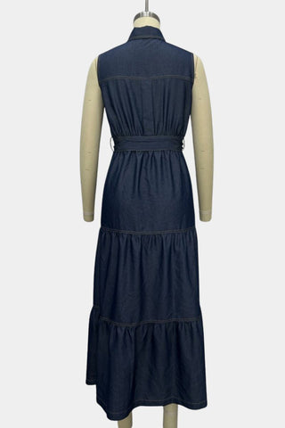 Sleeveless Button-Down Denim Maxi Dress