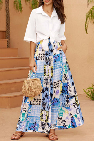 Patterned Wide-Leg Casual Pants