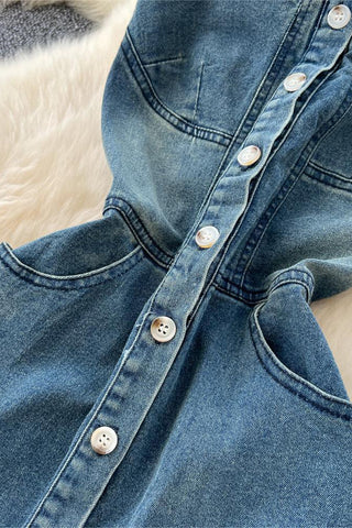 Strappy Button-Front Denim Dress