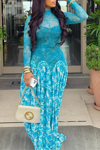 Long-Sleeve Printed Casual Dress