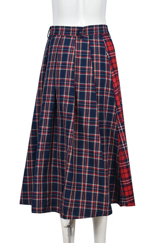 Plaid Patterned Midi Skirt with Wrap Detail