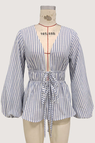 Tie-Front Striped Blouse