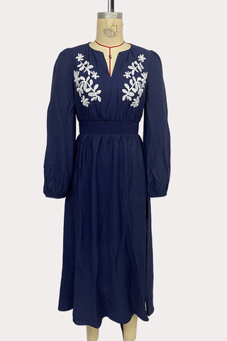 Patterned V-Neck Casual Dress