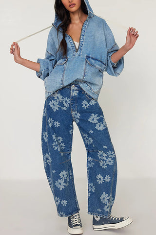 Oversized Pullover Denim Hoodie