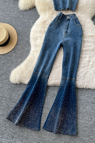 Rhinestone Flare Pants Set