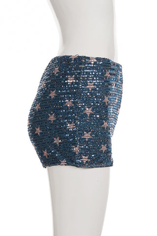 Star-Patterned Sequin Casual Shorts