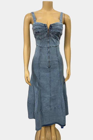 Zip-Front Denim Flared Dress