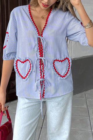 Heart Accent Tie-Front Blouse