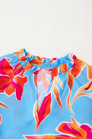 Flutter Sleeve Floral V-Neck Blouse