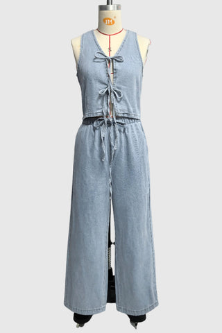 Tie-Front Sleeveless Pants Set
