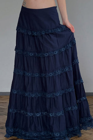 Tiered Lace Trim Casual Skirt