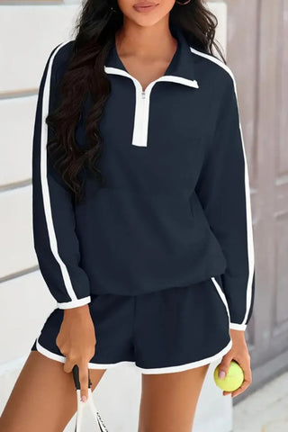 Zipper-Front Casual Short Set
