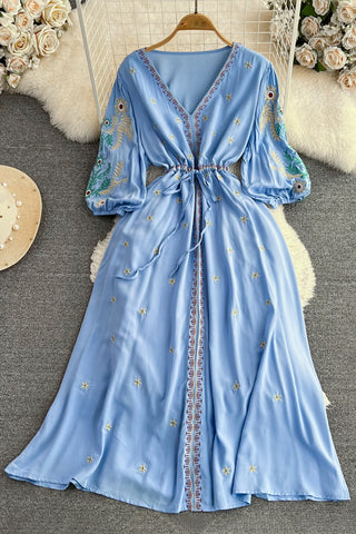 Embroidered Drawstring Maxi Dress