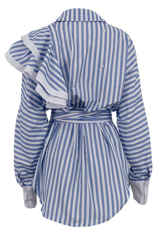 Asymmetrical Ruffle Belted Shirt Dress