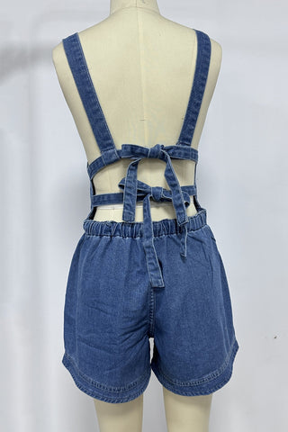 Casual Tie-Waist Denim Romper