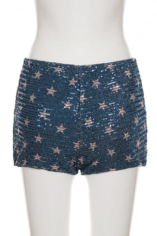 Star-Patterned Sequin Casual Shorts