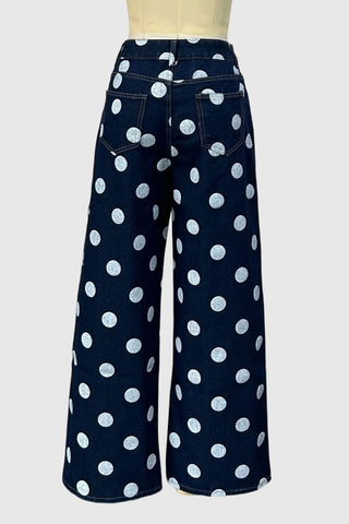 Polka Dot Denim Straight Jeans