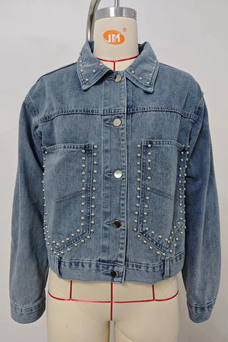 Studded Button-Front Denim Jacket