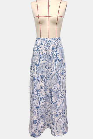 Paisley High-Slit Midi Skirt