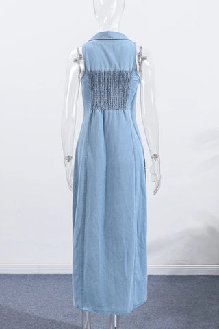 Sleeveless Denim Button-Front Dress