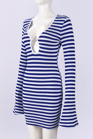 Striped Keyhole Casual Dress