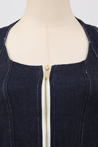 Zip-Front Denim Halter Dress