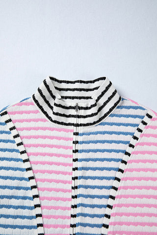 Striped Half-Zip Pullover Hoodie