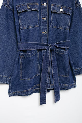 Belted Button-Front Denim Jacket