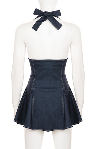 Halter Neck Denim Dress