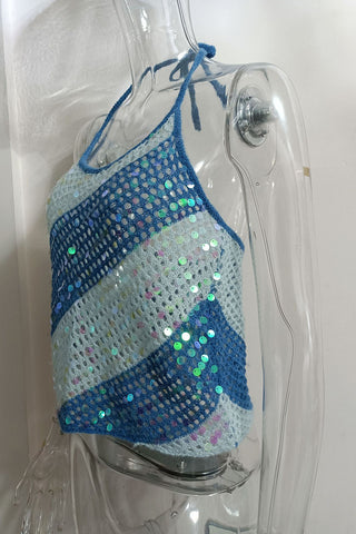 Sequin Mesh Halter Tank Top