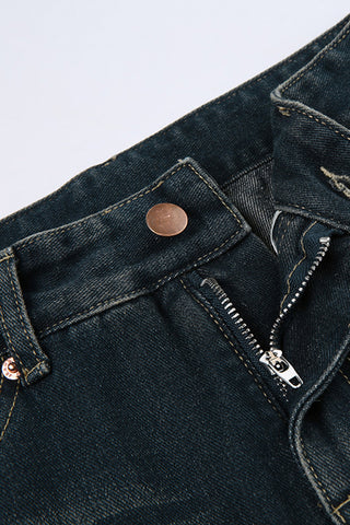 Flared Denim Skirt with Frayed Hem