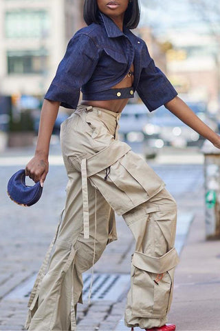 Open-Front Denim Jacket with Ring Detail