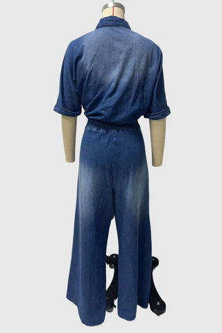 Chic Tie-Waist Denim Jumpsuit