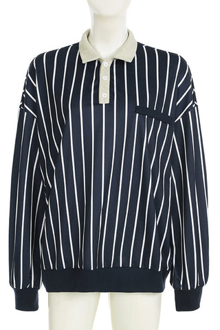 Striped Long-Sleeve Polo Top