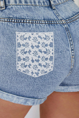 High-Waist Rolled Hem Jean Shorts