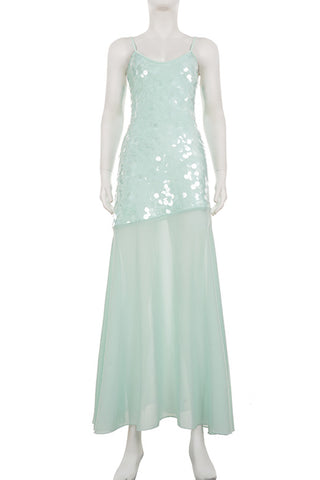 Sequined Overlay Evening Dress
