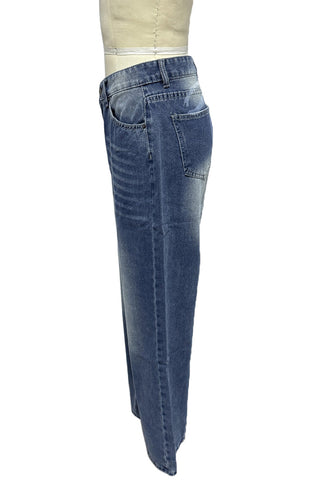 Wide-Leg Casual Denim Pants