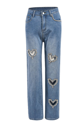 Heart Patch Wide-Leg Denim Pants