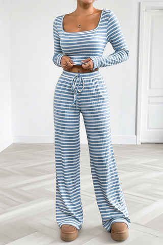 Striped Crop Top and Pants Set