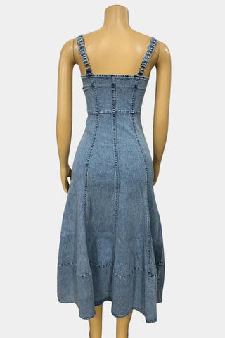 Zip-Front Denim Flared Dress
